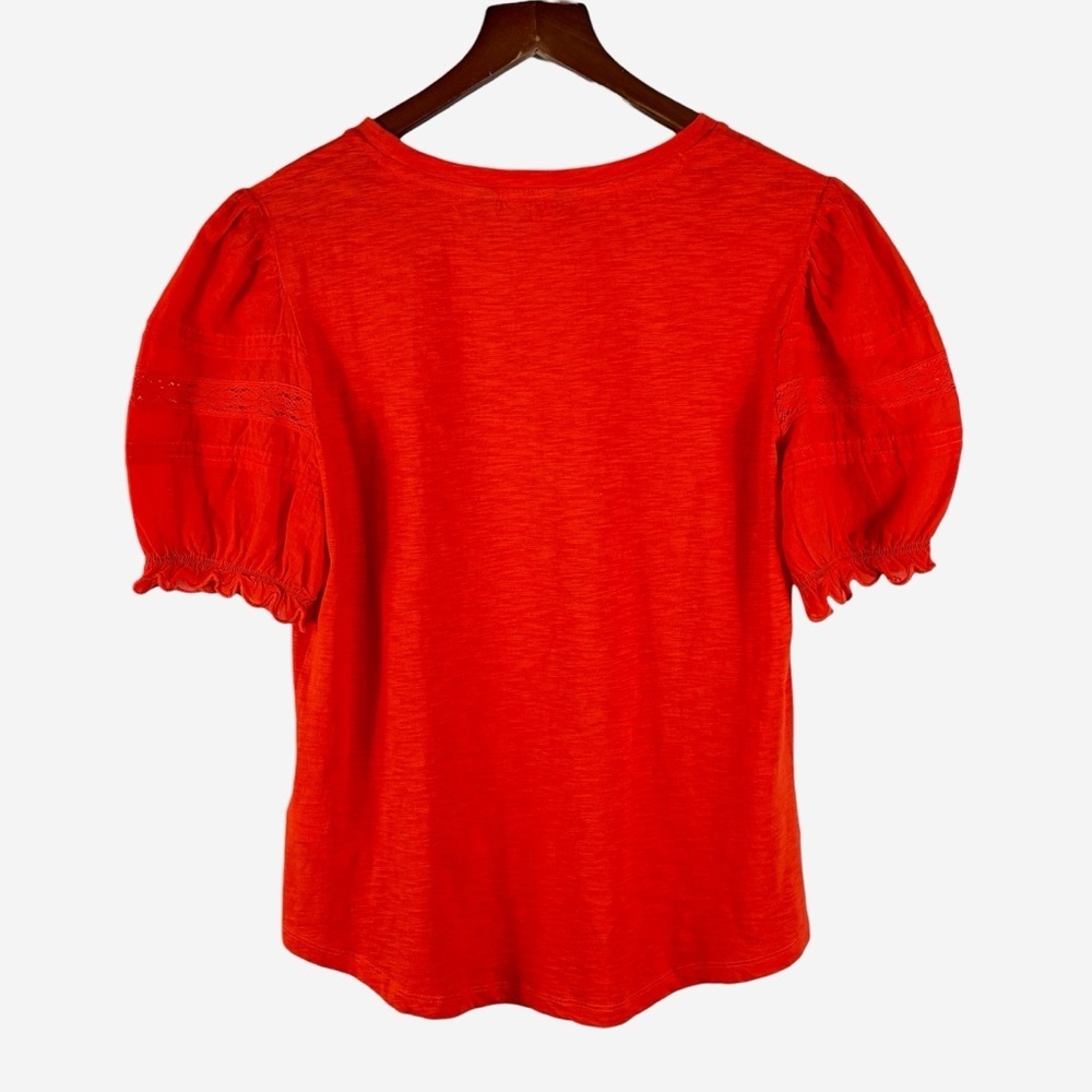 Lauren Ralph Lauren Black Label Slub Cotton Top Size M Puff Sleeves Orange - Picture 3 of 8